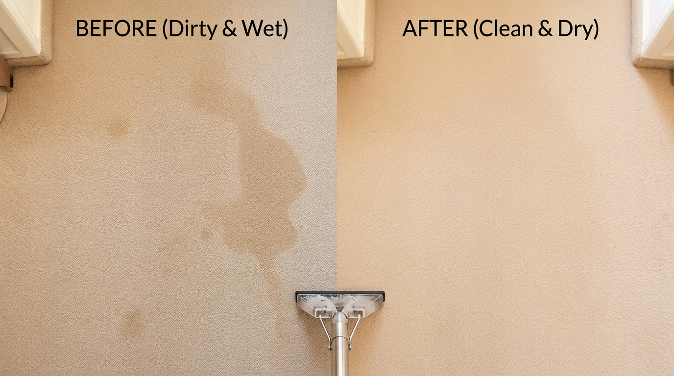 Before and after carpet stain removal in Miami — single-visit result